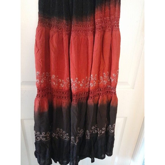 Vint. 70s Fashion Terminal  Small Strapless Boho Below Knee Black/ Red Dress.b57 - Picture 3 of 5